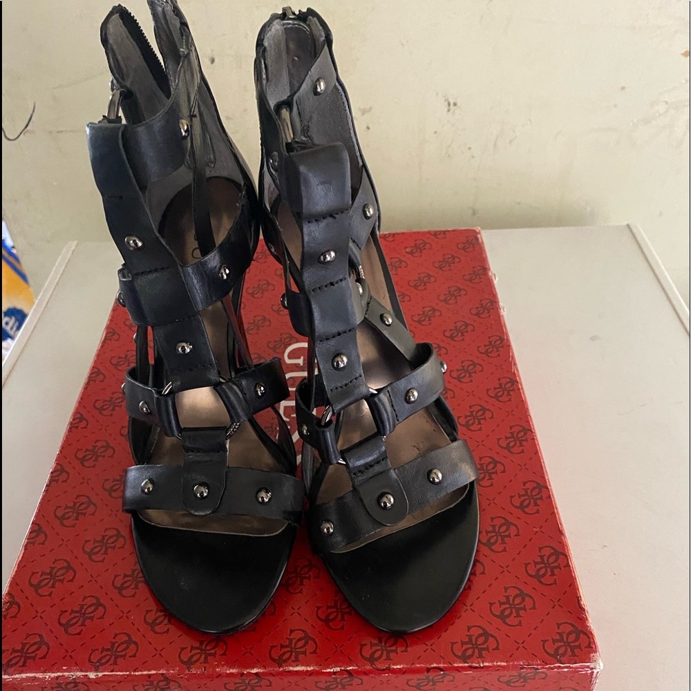 Ladies Black Leather Guess heels